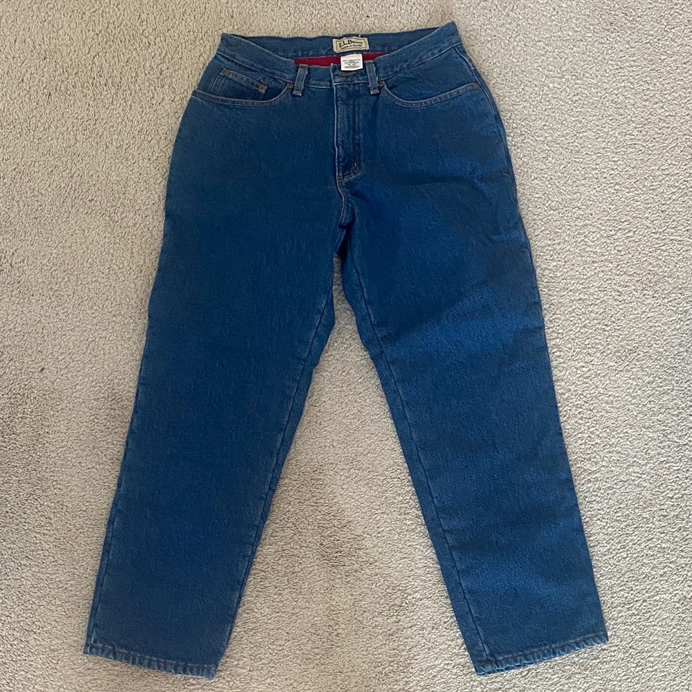 Fleece Lined LL. Bean Womens Classic Straight Jeans in Deep Blue 10 Petite
